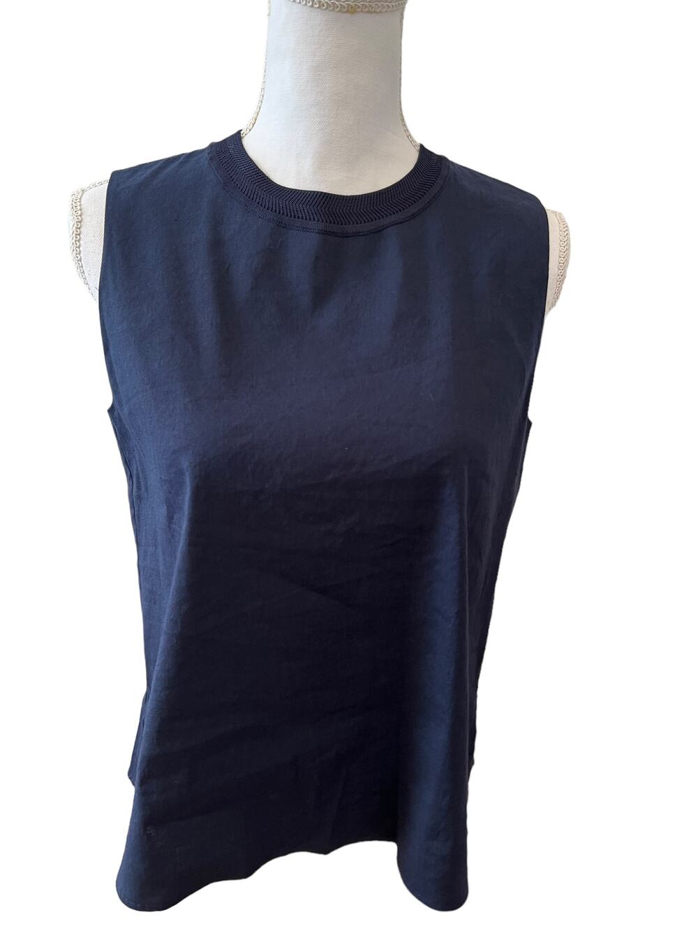 Vince Linen Sleeveless Top Navy Blue M